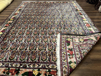 Persian Rug 8x11, Boteh Design, Repeated Paisleys, Persian Kurdish Rug, Bird Pictorials, Rare Antique Persian Kurdish Sannadaji Carpet - Nuvé