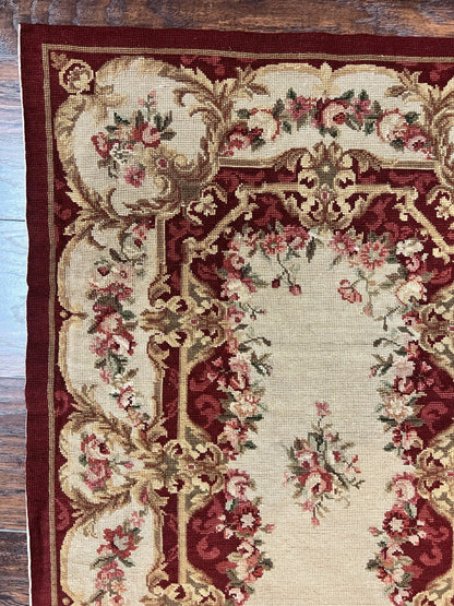 Needlepoint Runner Rug 2.5 x 10.7, Tan Runner Rug, Flatweave Runner, Aubusson European Design, Needlepoint Rug, Long Runner, Hallway Rug - Nuvé