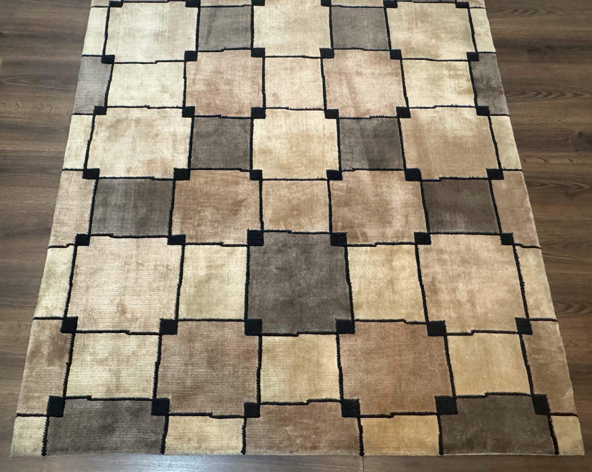 Tibetan Wool Rug 5x8, Contemporary Modern Carpet, Abstract Design, Soft Thick Pile, Pair B - Nuvé