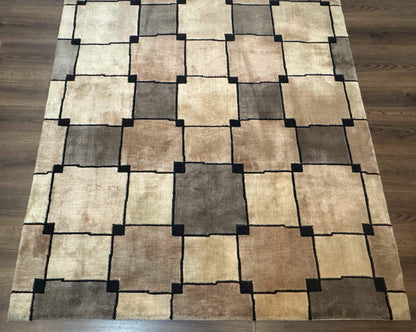 Tibetan Wool Rug 5x8, Contemporary Modern Carpet, Abstract Design, Soft Thick Pile, Pair B - Nuvé