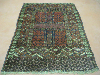 Antique Turkoman Ensi Wool Rug 4x5 - Nuvé