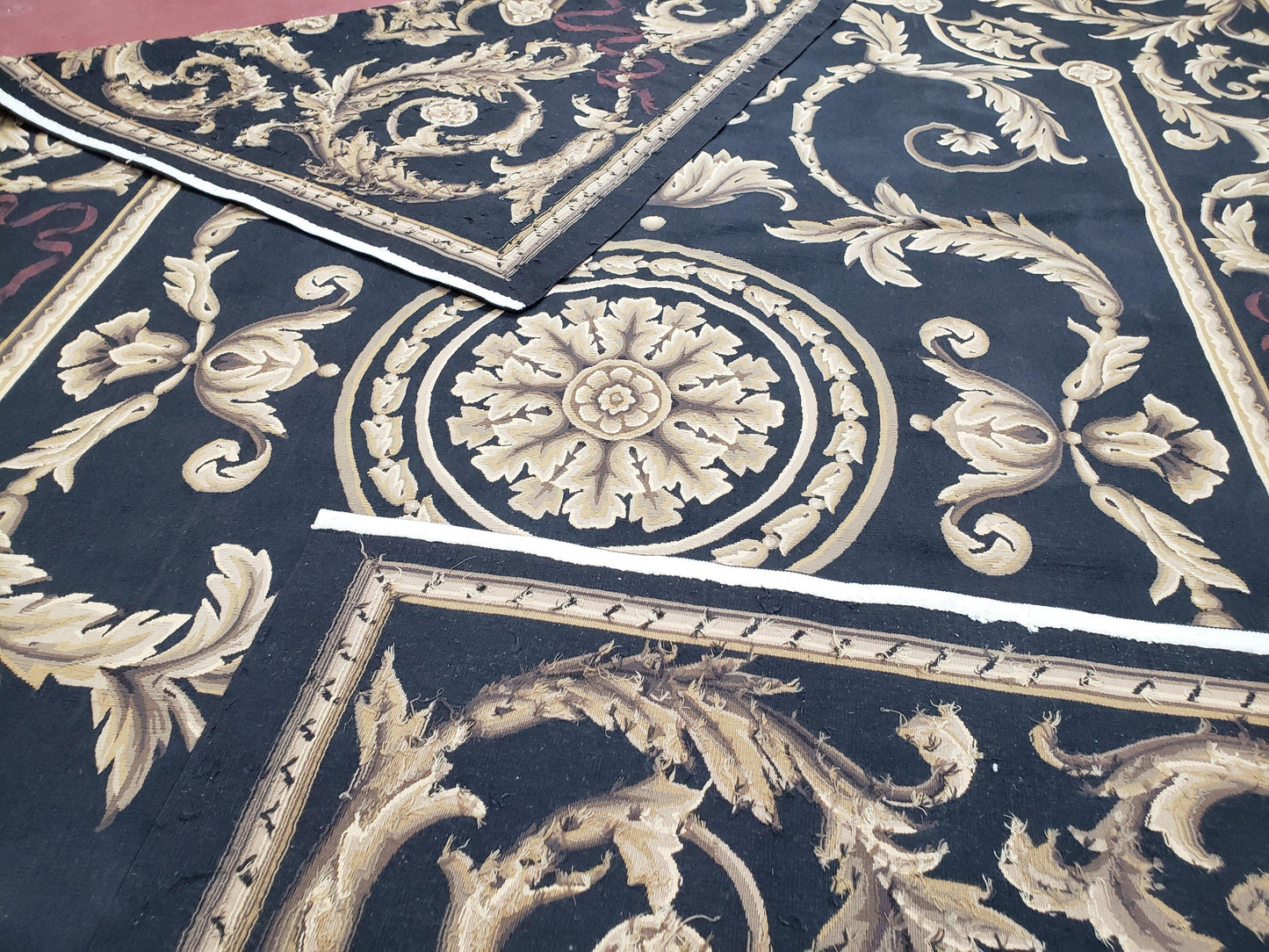 Black and Tan Aubusson Rug, 10 x 14 Aubusson Carpet, New Aubusson Rug, Elegant, Wool, Handmade Area Rug, Flatweave Rug, Large Aubusson Rug - Nuvé