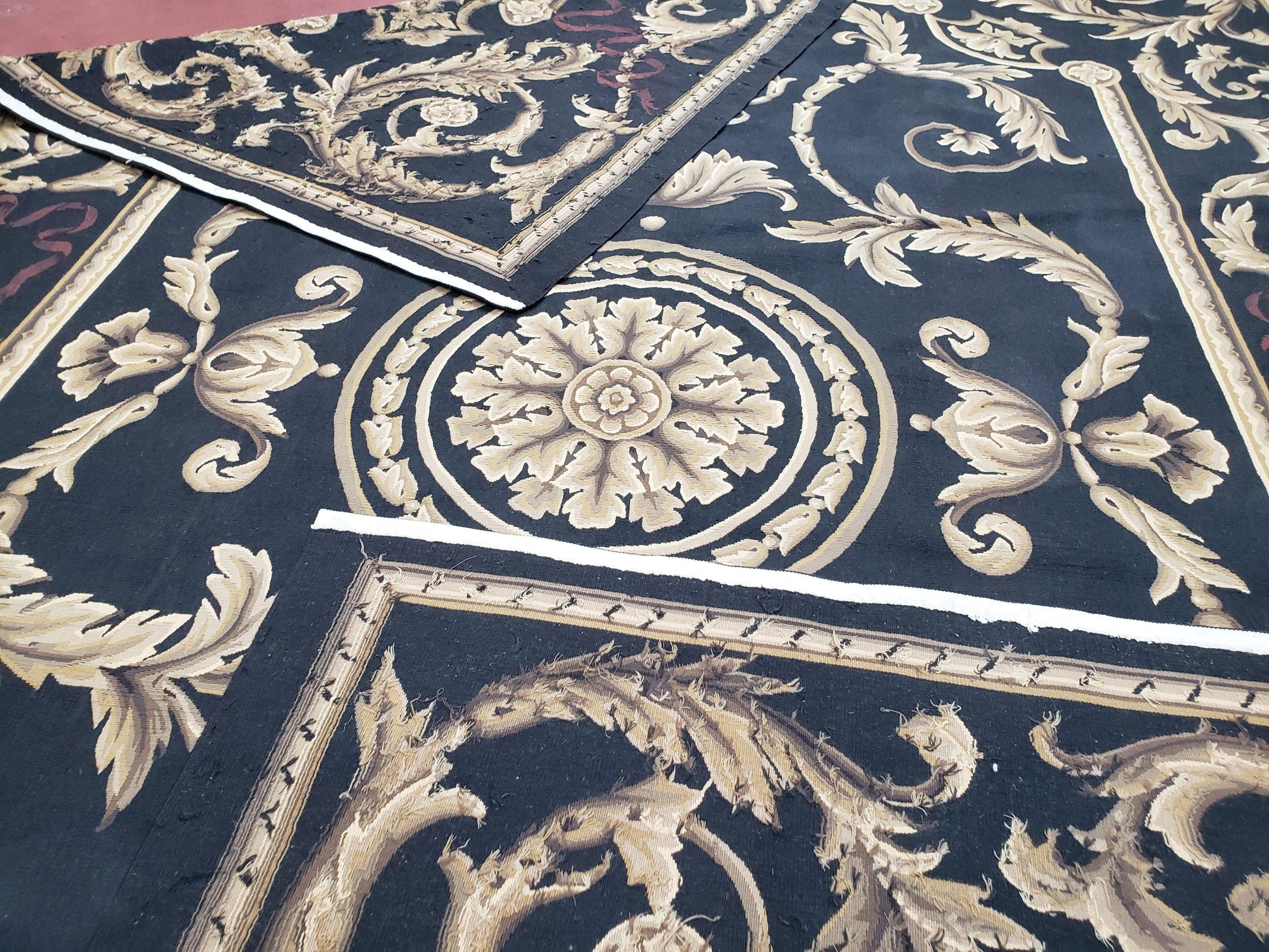Black and Tan Aubusson Rug, 10 x 14 Aubusson Carpet, New Aubusson Rug, Elegant, Wool, Handmade Area Rug, Flatweave Rug, Large Aubusson Rug - Nuvé