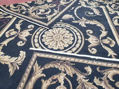 Black and Tan Aubusson Rug, 10 x 14 Aubusson Carpet, New Aubusson Rug, Elegant, Wool, Handmade Area Rug, Flatweave Rug, Large Aubusson Rug - Nuvé
