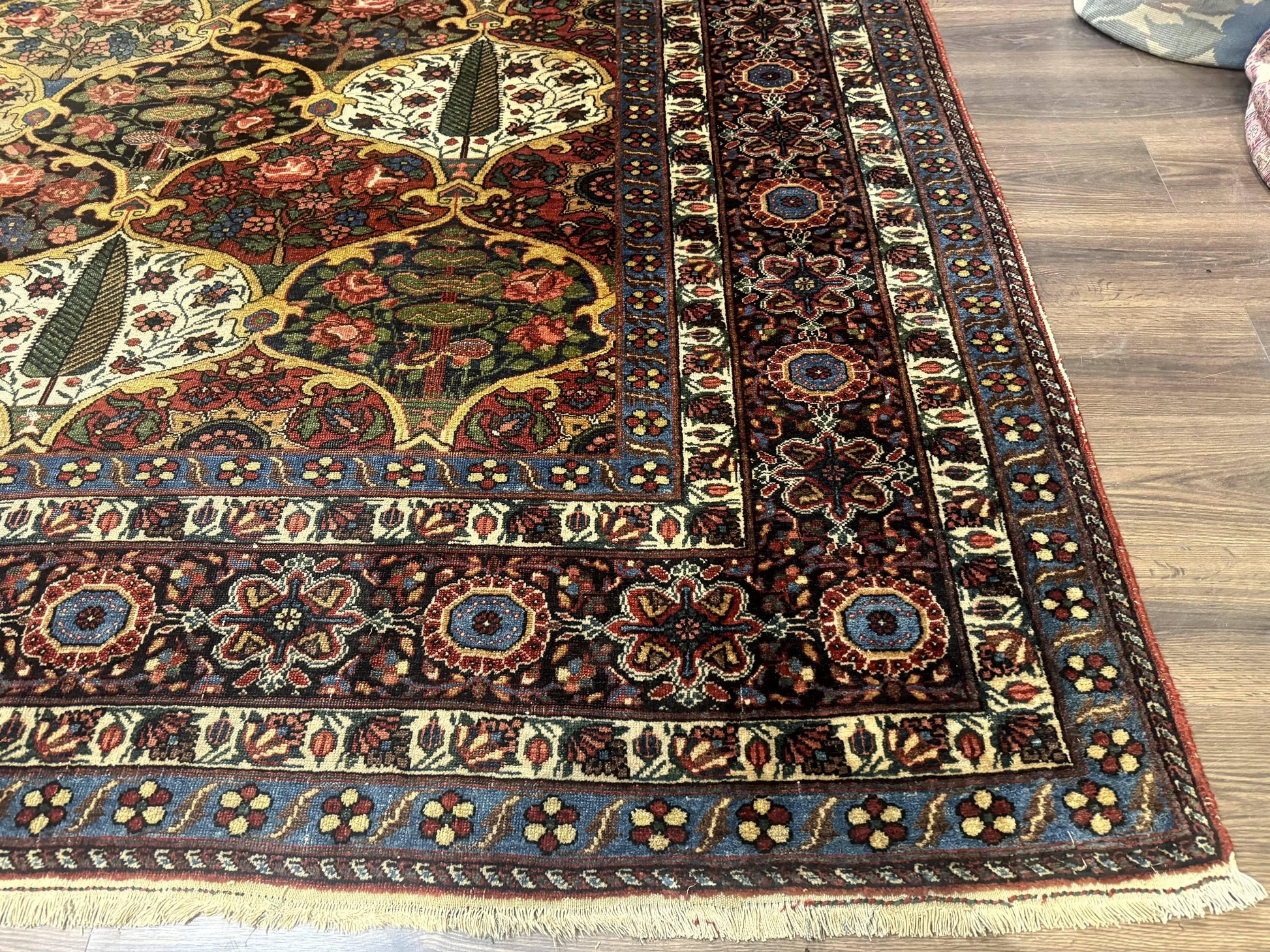 Antique Persian Bakhtiari Rug 12x19, Palace Size Wool Handmade Persian Carpet, Oversized Rug, Panel Design, Peacocks, Multicolor, Rare - Nuvé
