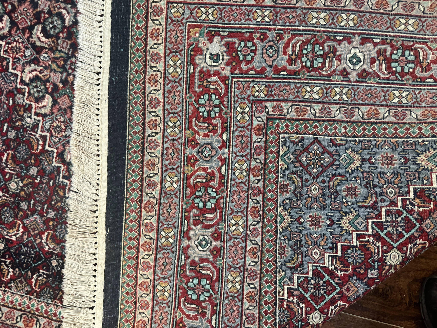 Indo Persian Bidjar Rug 8x11, Herati Mahi Pattern, Red Navy Blue, Handmade Vintage Wool Carpet - Nuvé