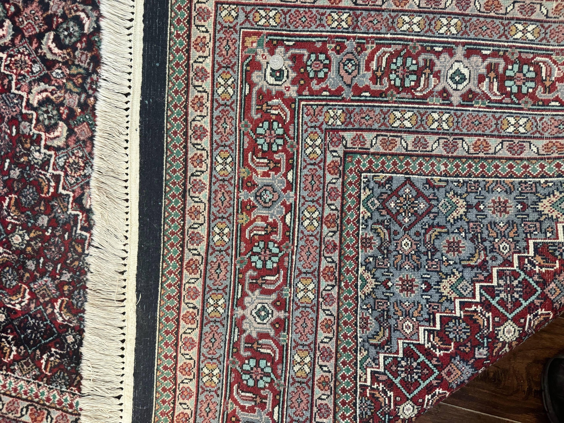 Indo Persian Bidjar Rug 8x11, Herati Mahi Pattern, Red Navy Blue, Handmade Vintage Wool Carpet - Nuvé