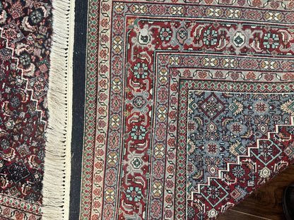 Indo Persian Bidjar Rug 8x11, Herati Mahi Pattern, Red Navy Blue, Handmade Vintage Wool Carpet - Nuvé