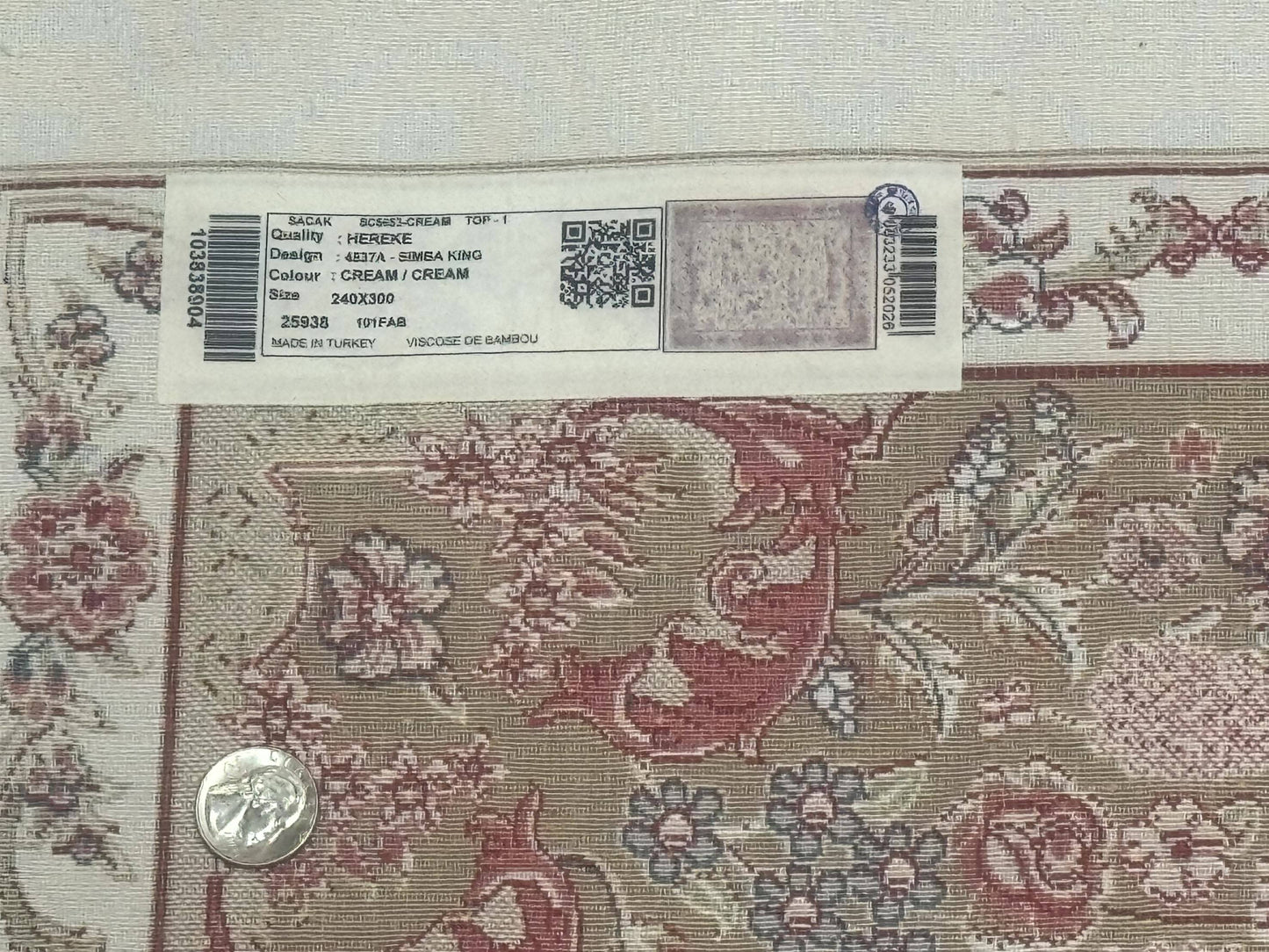 Large Turkish Silk Rug 8x10, Ivory, Hunting Design, Bamboo Silk, New - Nuvé