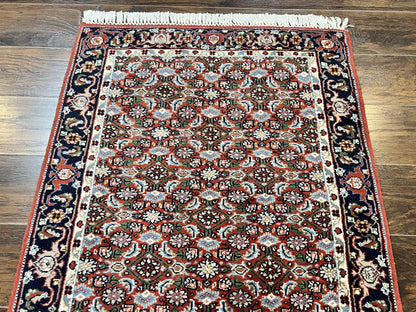 Indo Persian Rug 3x5, Red and Navy Blue, Wool Vintage Handmade Small Carpet 3 x 5 ft, Herati Pattern, Bidjar Rug - Nuvé