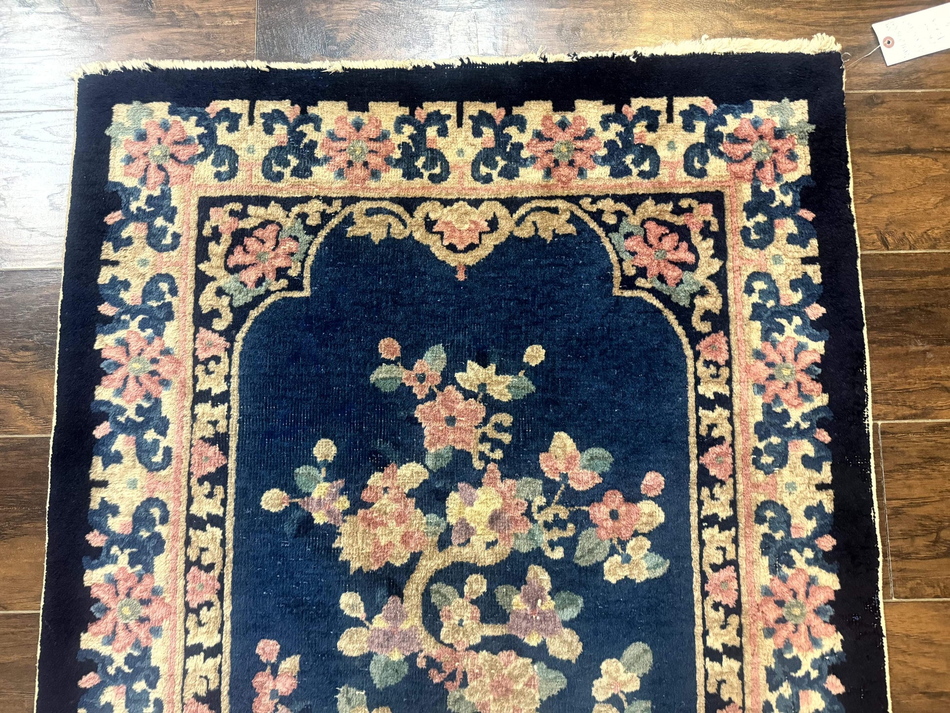 Blue and Beige Chinese Wool Rug 3x6, Chinese Fete Rug, Peking Rug, Antique Chinese Carpet - Nuvé
