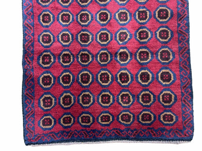 3'X 4'8" Vintage Handmade Tribal Wool Rug Balouchi Rug Afghan Rug Red Beige Blue - Nuvé