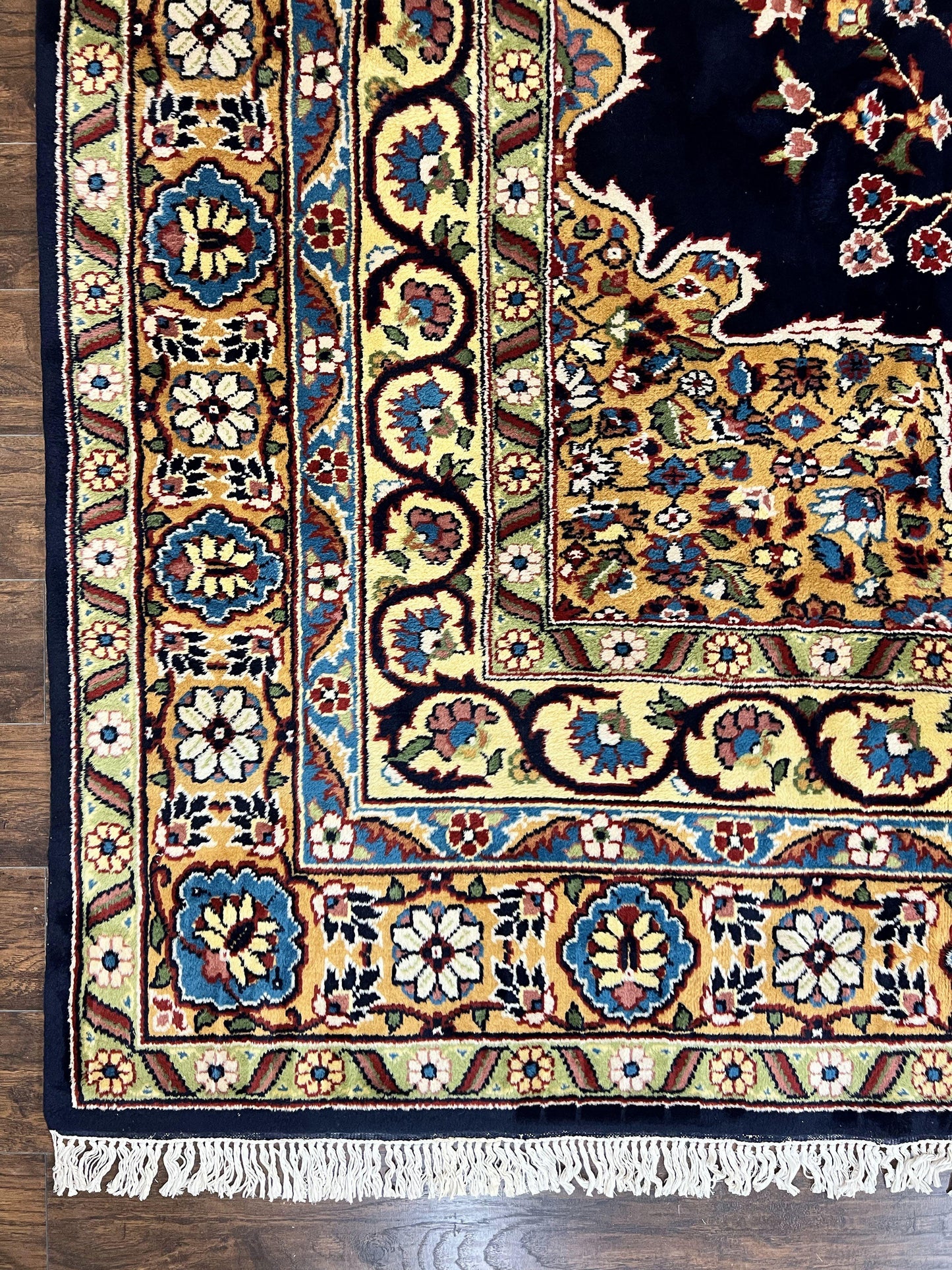Indo Persian Rug 12x15, Mahal Sarouk Rug 12 x 15, Wool Hand Knotted Vintage Carpet, Navy Blue, Oversized Rug, Center Medallion - Nuvé