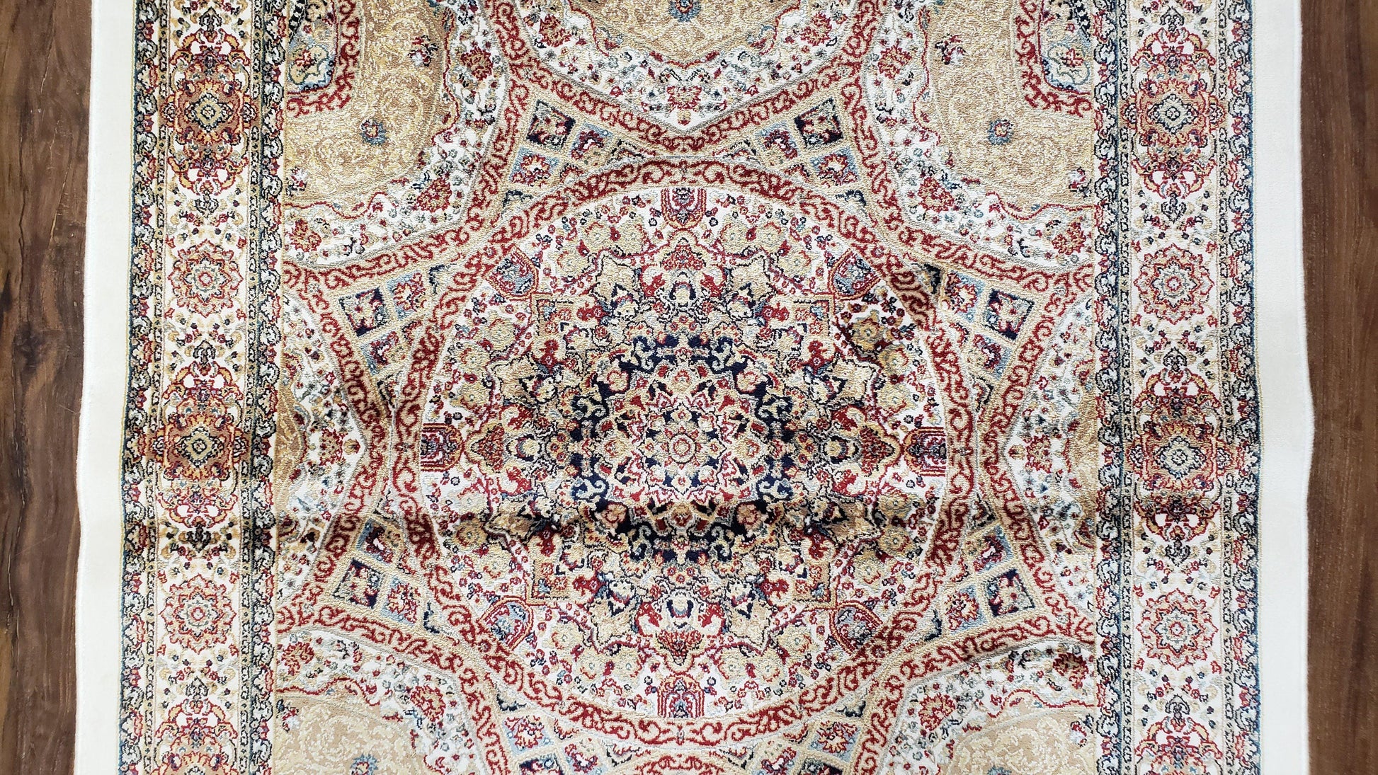 Persian Design Silk Accent Rug, Dome Medallion, Allover Pattern Oriental Carpet, Small Silk Rug, Cream, Ivory, Bamboo Silk, 2' 8" x 4' 1" - Nuvé