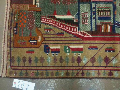 3' X 5' New Vintage Handmade Afghan Balouch Tribal Wool Pictorial Rug # 302 - Nuvé