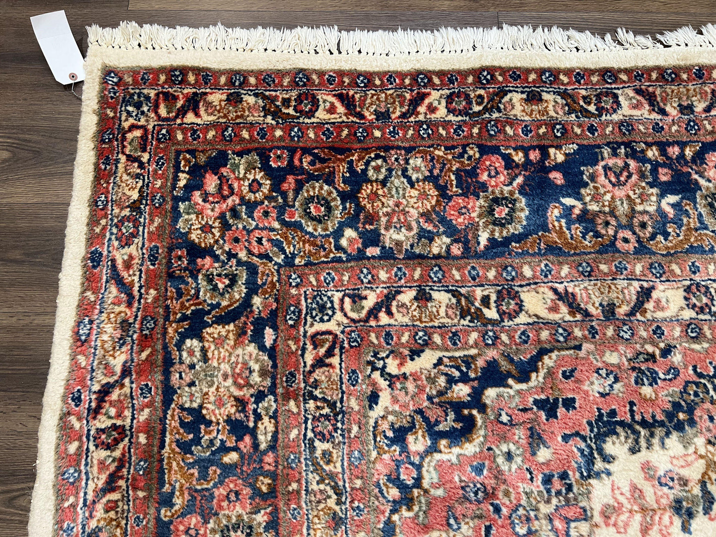 Persian Rug 9x10, Hamadan Rug, Antique Oriental Carpet, Wool Rug, Semi Open Field, Cream and Navy Blue, Kirman Design Hand Knotted Almost Square Rug - Nuvé
