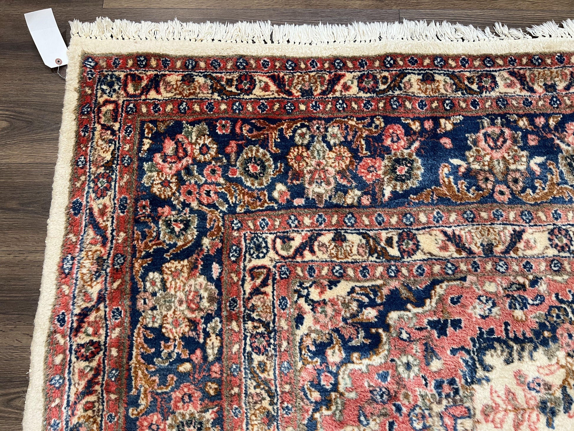 Persian Rug 9x10, Hamadan Rug, Antique Oriental Carpet, Wool Rug, Semi Open Field, Cream and Navy Blue, Kirman Design Hand Knotted Almost Square Rug - Nuvé