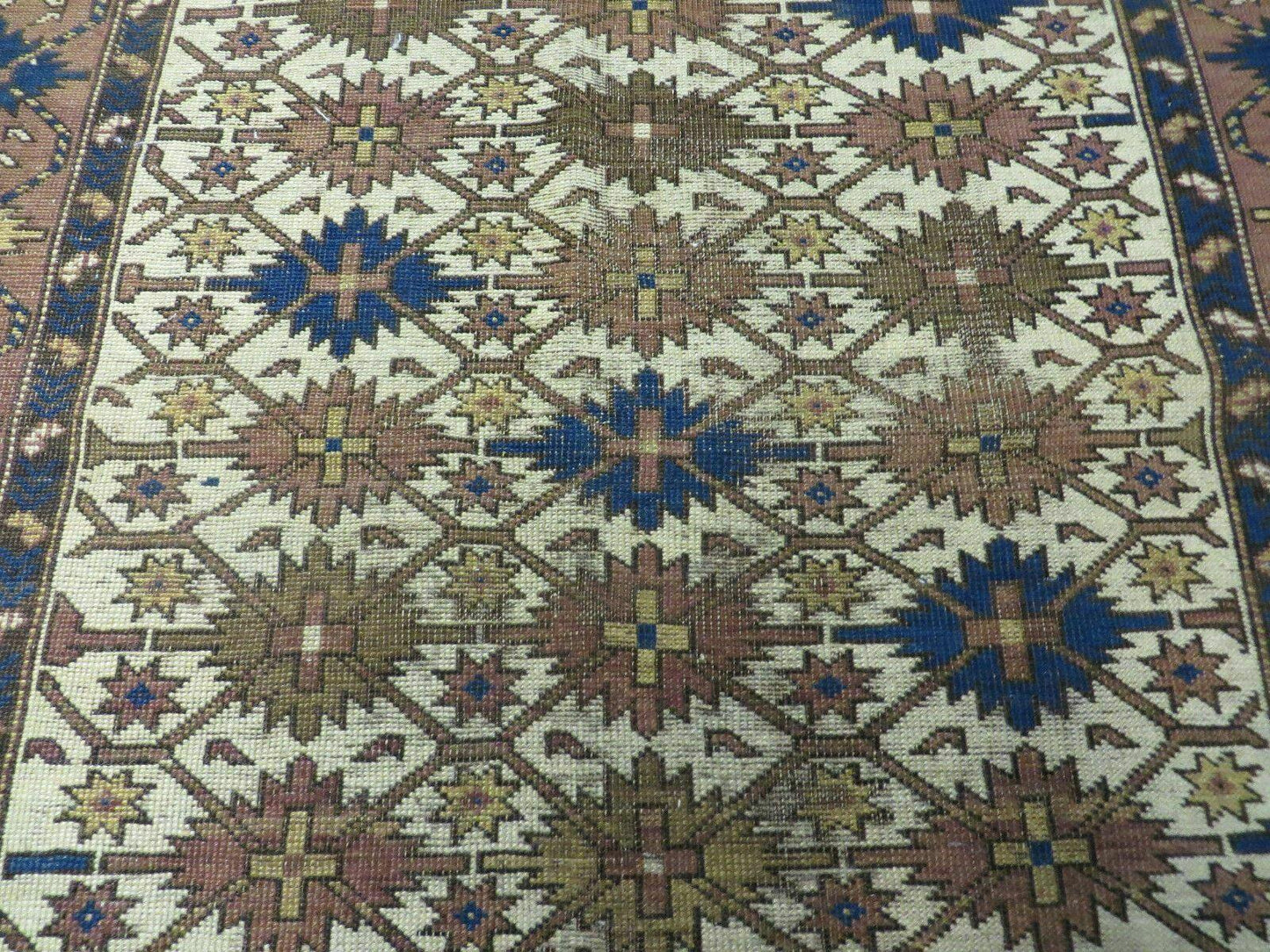 4' X 5' Antique Handmade Caucasian Kazak Shirvan Wool Rug Snow Flakes - Nuvé