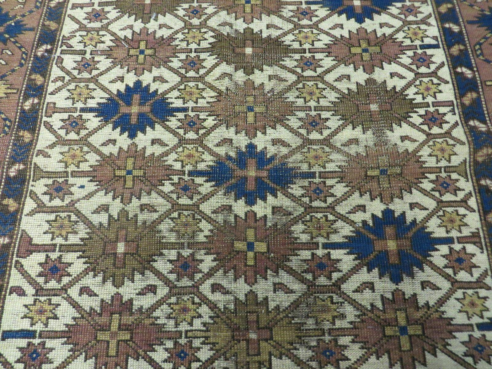 4' X 5' Antique Handmade Caucasian Kazak Shirvan Wool Rug Snow Flakes - Nuvé
