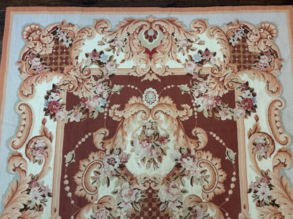 Vintage Needlepoint Rug 6x9, Aubusson Rug, Flatweave Wool Elegant Carpet, Medium Size, French European Design - Nuvé