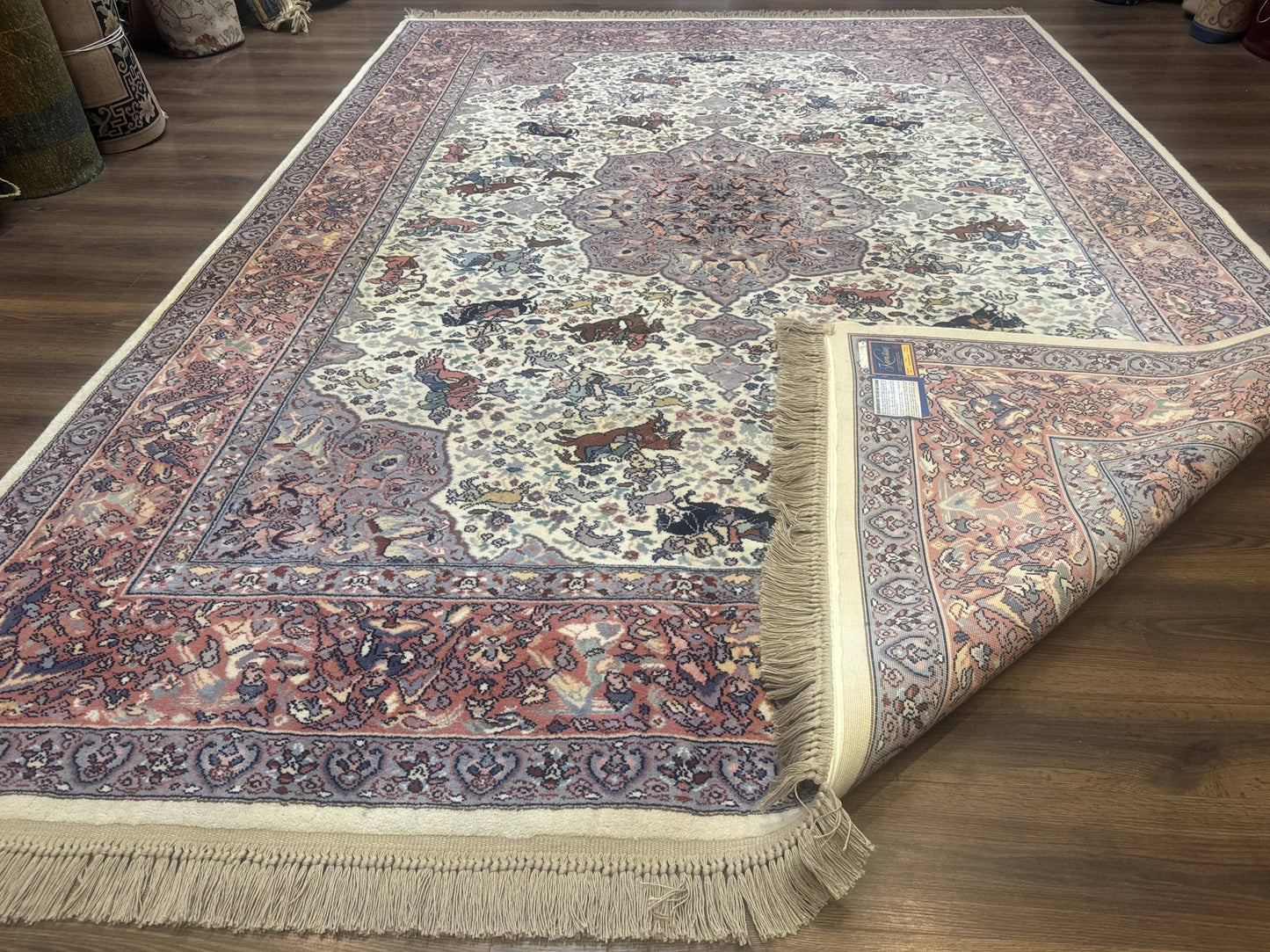 8.8 x 12 Karastan Ivory Hunting Rug #751, Vintage Wool Discontinued Original 700 Series, Rare - Nuvé