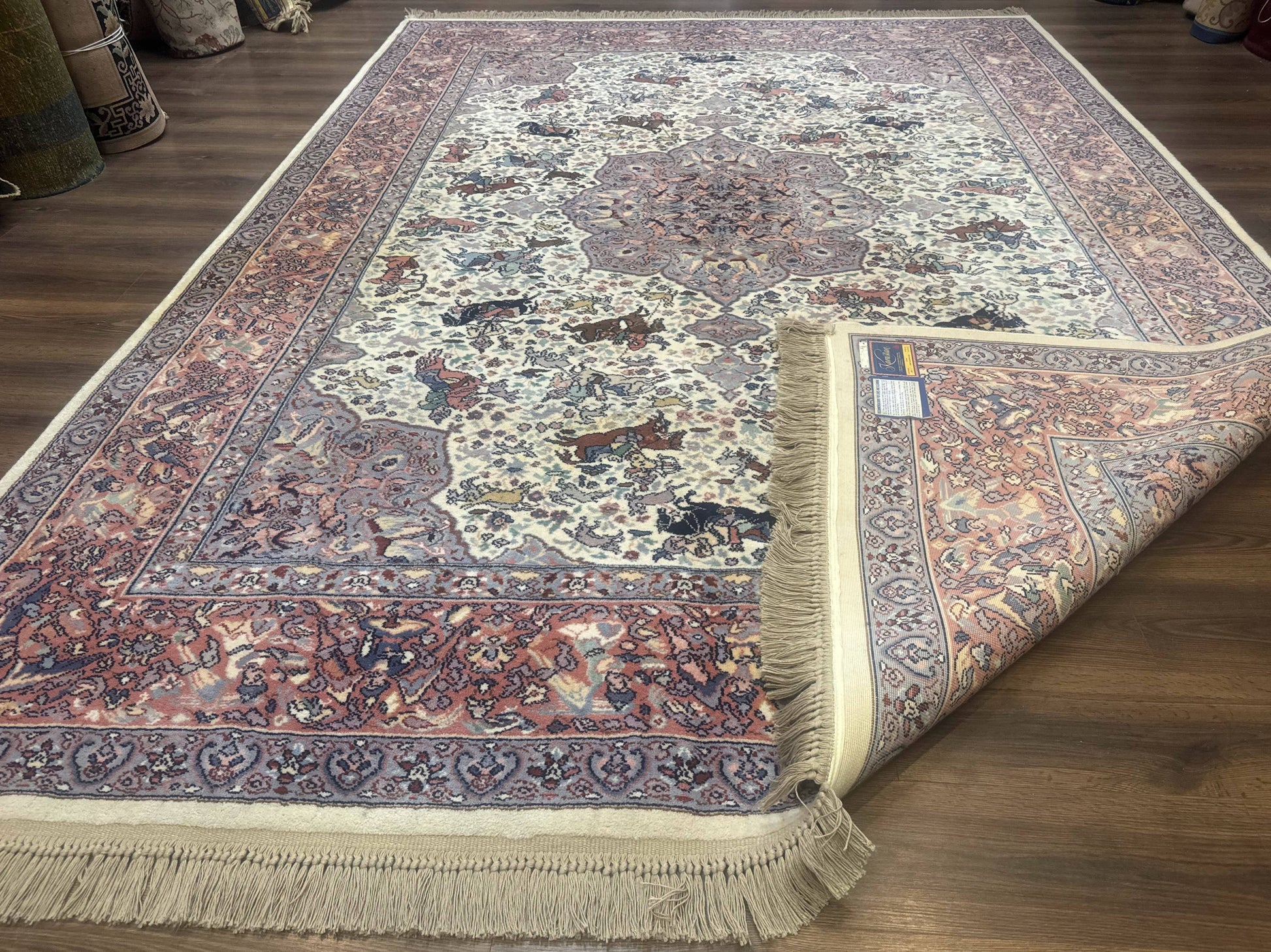 8.8 x 12 Karastan Ivory Hunting Rug #751, Vintage Wool Discontinued Original 700 Series, Rare - Nuvé