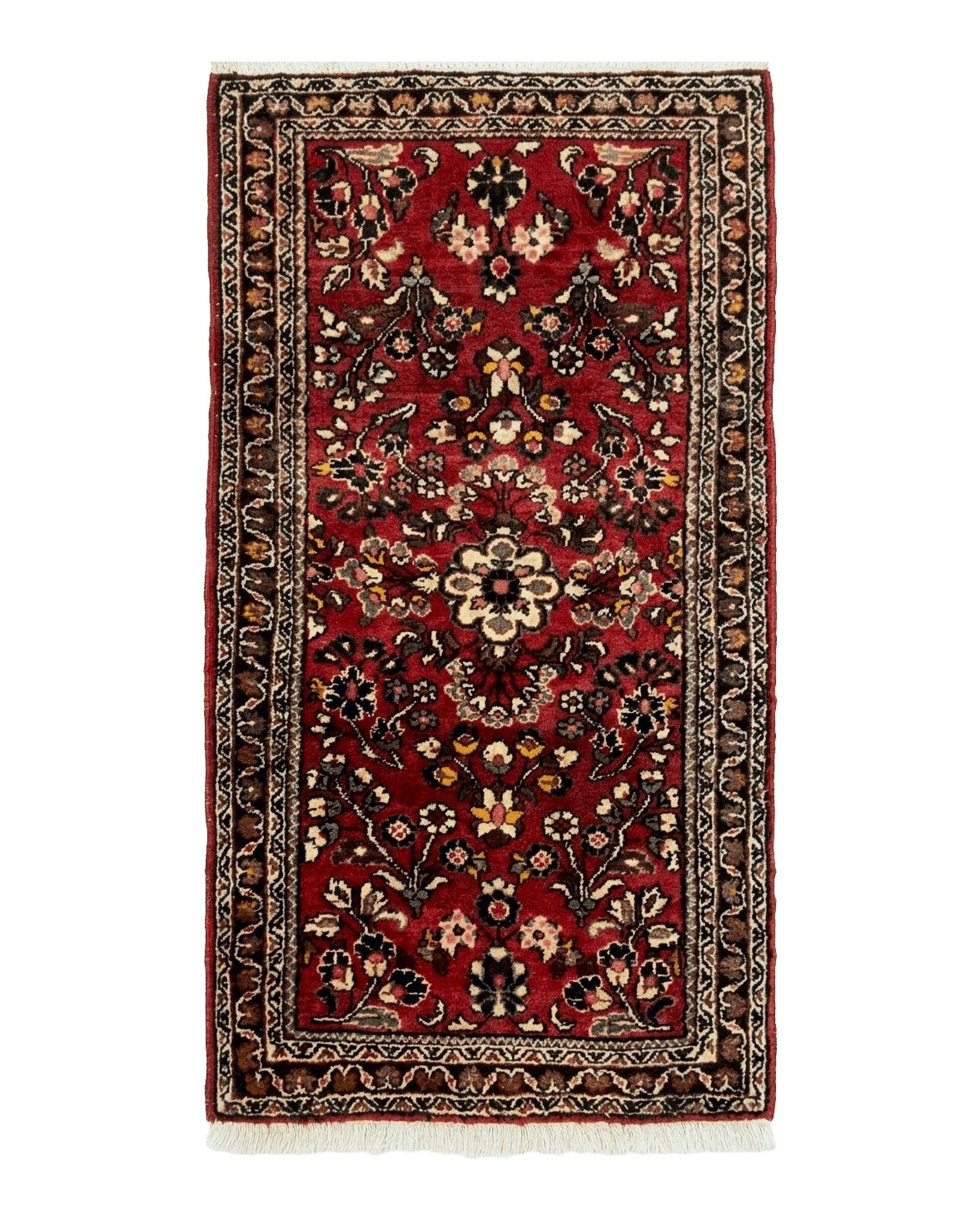 Small Persian Sarouk Rug 2x4 ft, Allover Floral Pattern, Red Black Cream, Hand Knotted Wool Traditional Oriental Carpet, Antique Persian Rug 2 x 4