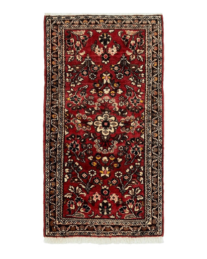 Small Persian Sarouk Rug 2x4 ft, Allover Floral Pattern, Red Black Cream, Hand Knotted Wool Traditional Oriental Carpet, Antique Persian Rug 2 x 4