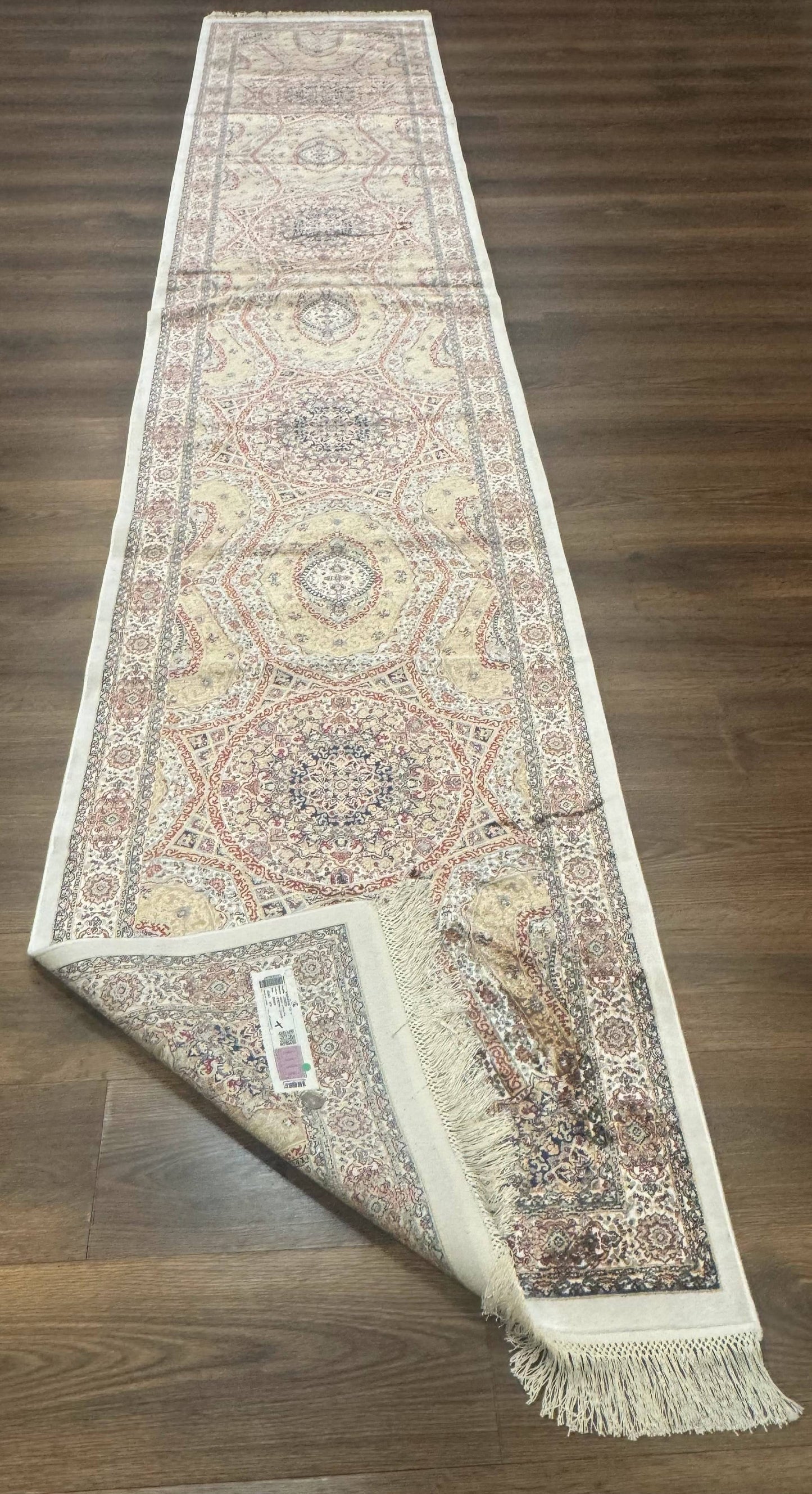 Turkish Silk Runner Rug 2.6 x 13, Dome Design, Hereke Runner, Bamboo Silk, New - Nuvé