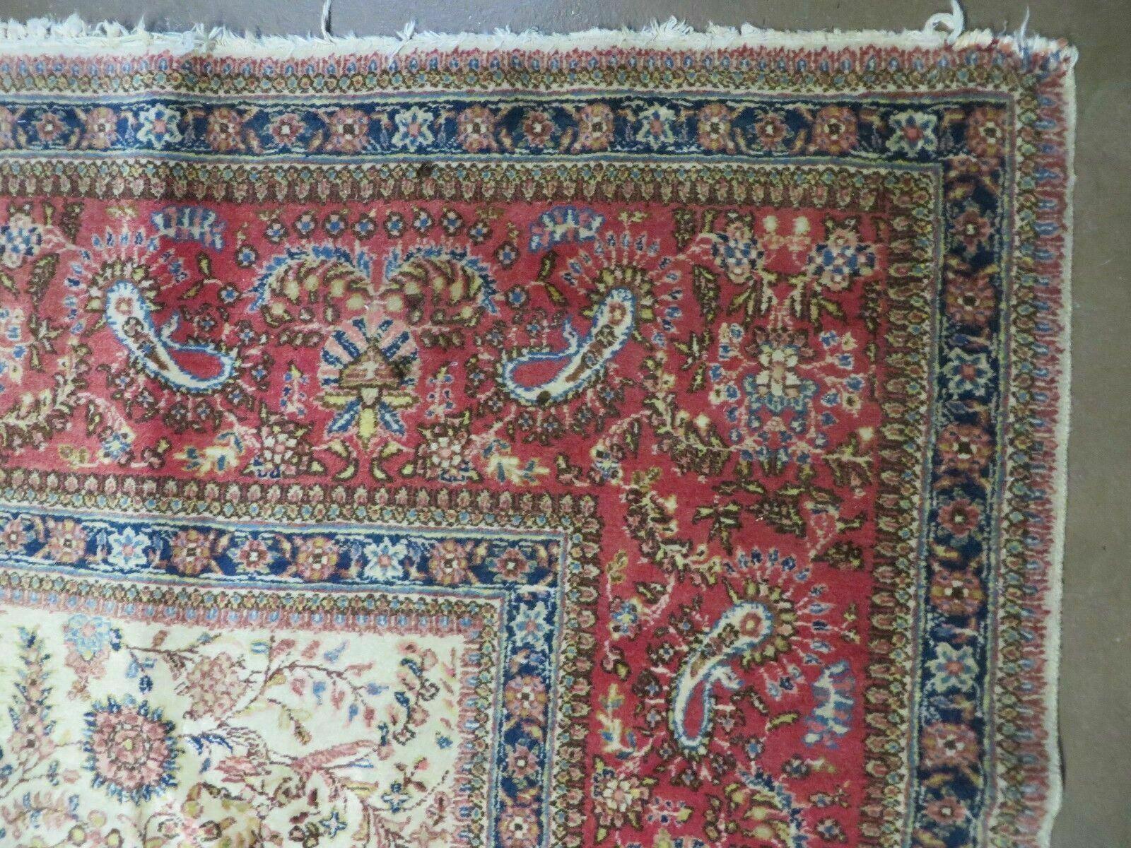 Persian Tabriz Rug 8x10, Antique Authentic Wool Oriental Carpet 8 x 10 ft, Bird Motifs Floral Boteh Paisleys, Cream Red Blue Vintage Handmade Rug - Nuvé