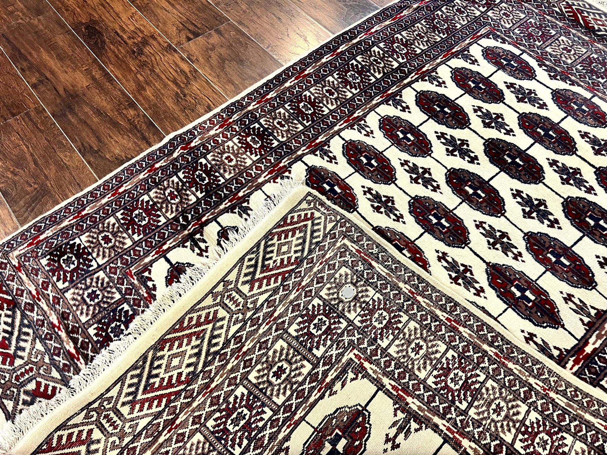 Pakistani Bokhara Rug 4x6, Turkoman Carpet, Vintage Handmade Wool Rug, Ivory - Nuvé
