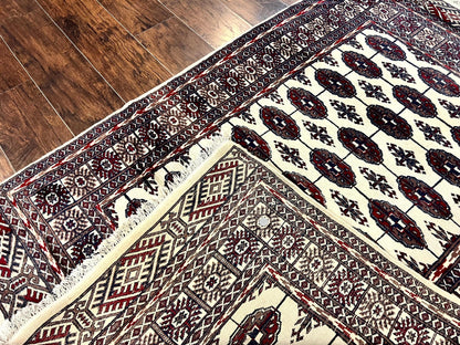 Pakistani Bokhara Rug 4x6, Turkoman Carpet, Vintage Handmade Wool Rug, Ivory - Nuvé