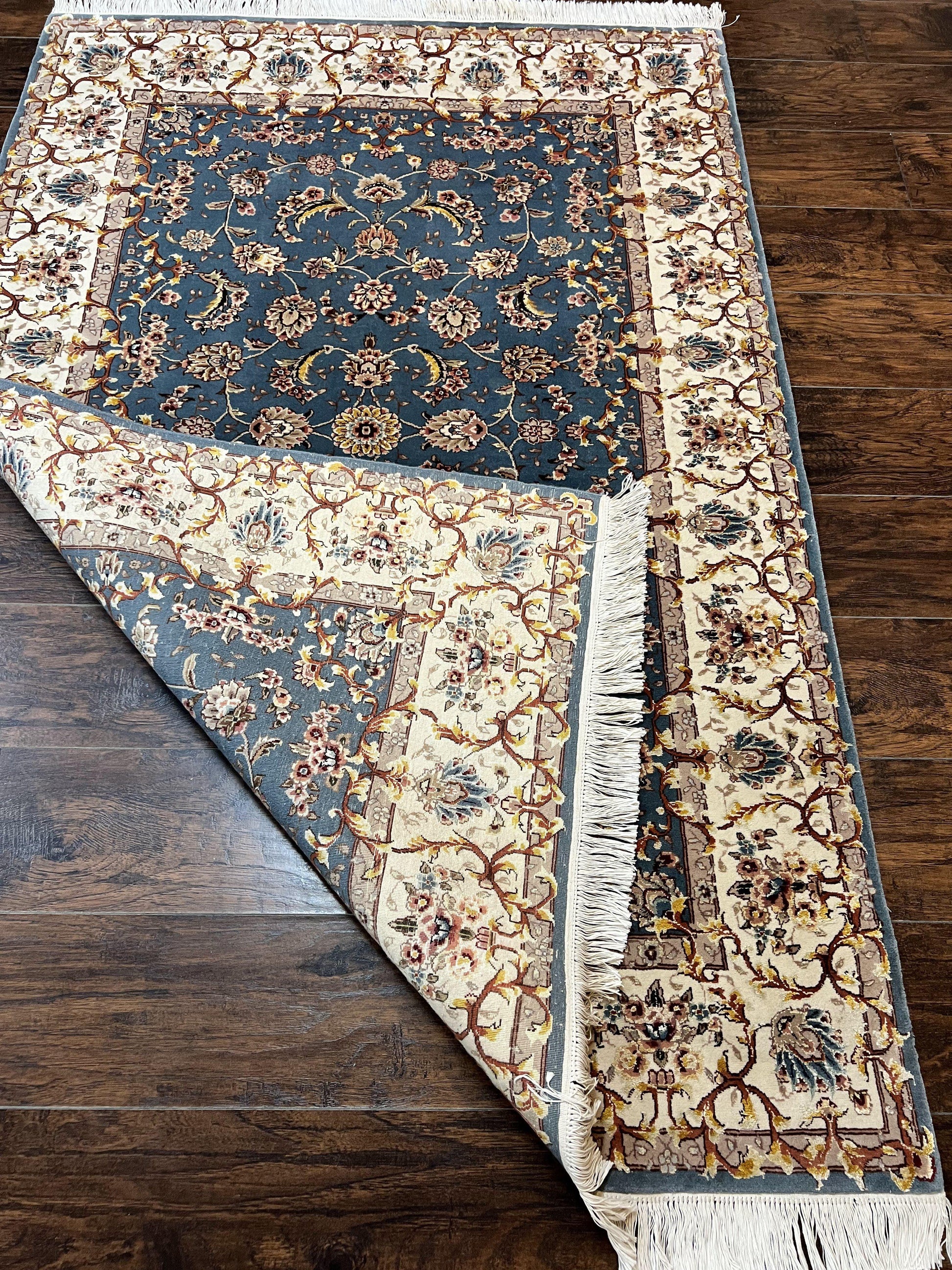 Sino Persian Rug 4x6, Very Fine Oriental Carpet, Handmade Rug 4 x 6, Floral Allover Vintage Traditional Wool & Silk Highlights, 200 KPSI - Nuvé