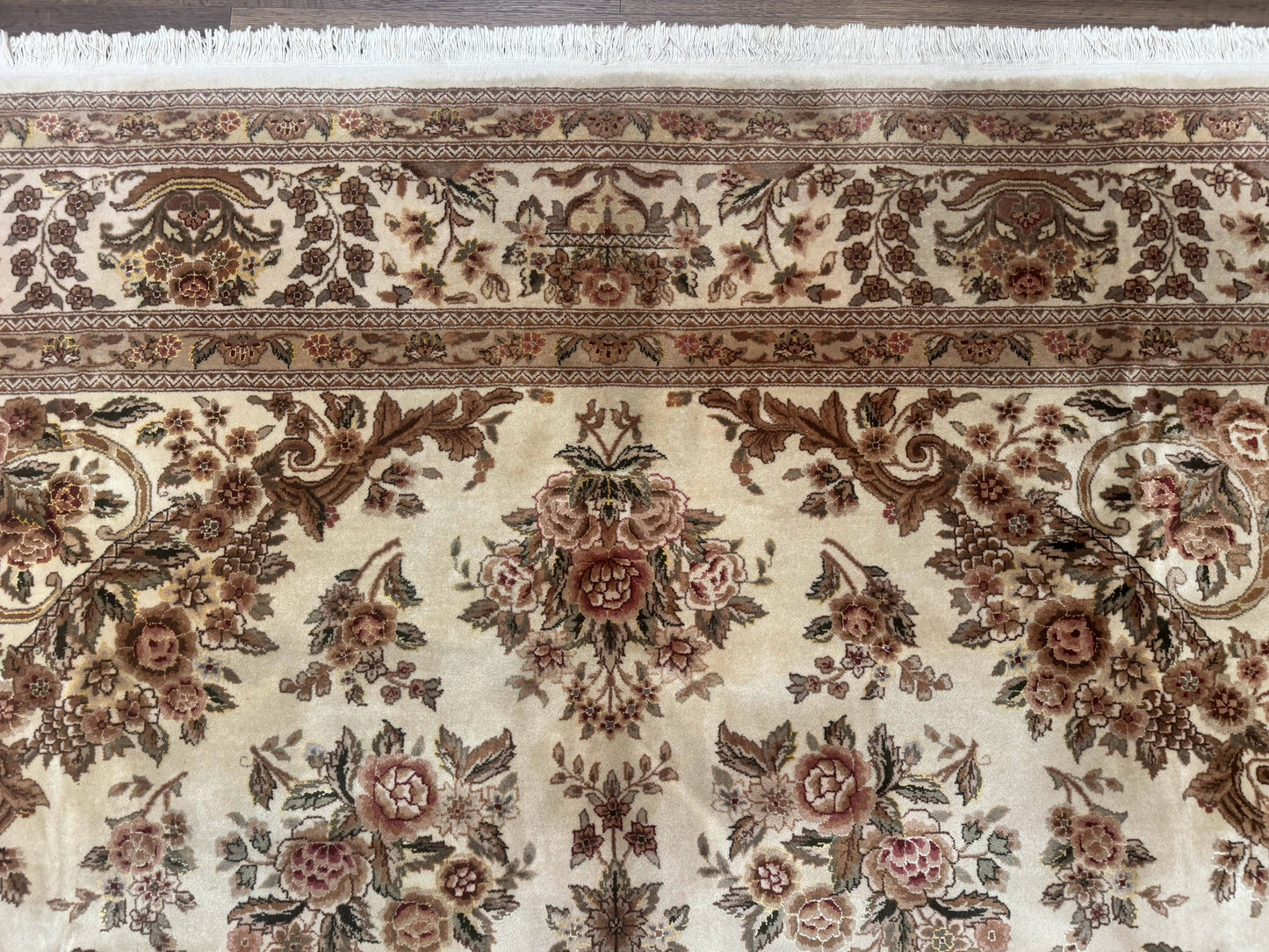 Sino Persian Rug 8x10, Floral, Elegant, Fine 225 KPSI, Beige, Wool & Silk - Nuvé