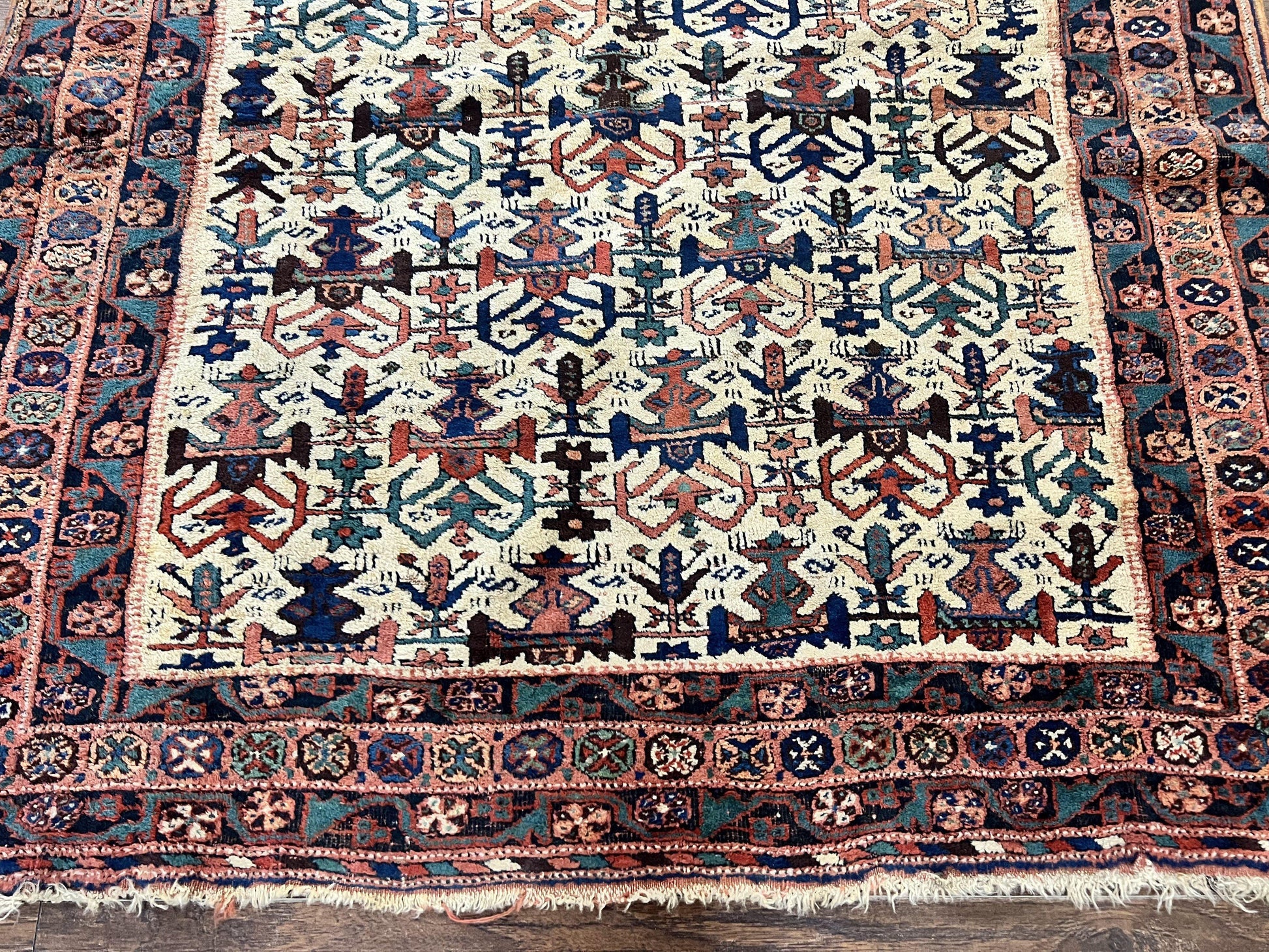 Persian Afshar Rug 5x6, Allover Repeated Motif, Wool Tribal Carpet, Handmade Semi Antique Rug - Nuvé