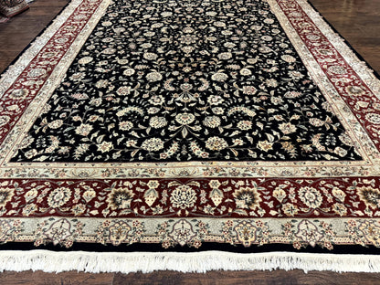 Sino Persian Rug 9x12, Fine Elegant Oriental Carpet 200 KPSI, Black and Dark Red, Allover Floral - Nuvé