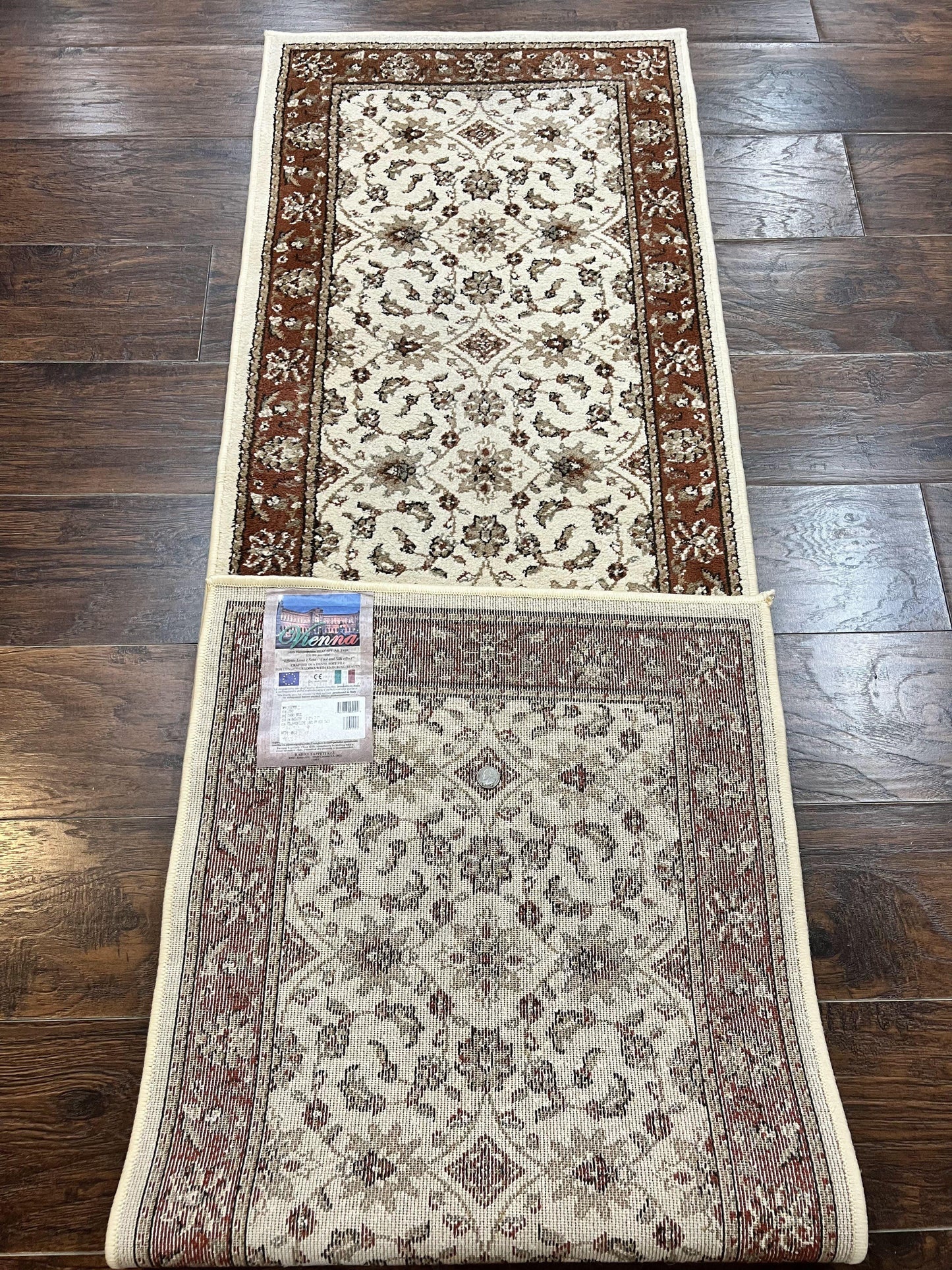 Runner Rug 2 x 7.6, Skinny Runner, Oriental Rug for Hallway, Ivory & Rust Red, Floral Allover - Nuvé