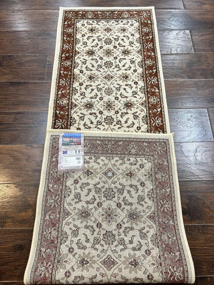 Runner Rug 2 x 7.6, Skinny Runner, Oriental Rug for Hallway, Ivory & Rust Red, Floral Allover - Nuvé