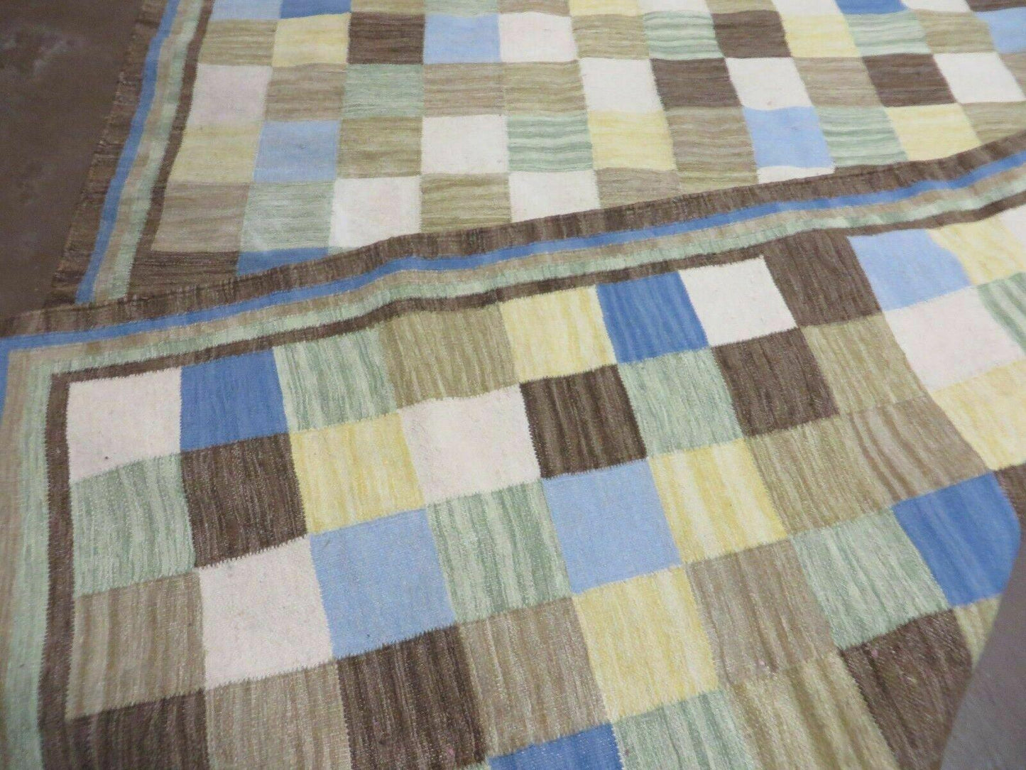 5' X 8' Hand-knotted Kilim Dhurrie Wool Cotton Rug Flat Weave Carpet Checkered Pattern Colorful Multicolor - Nuvé
