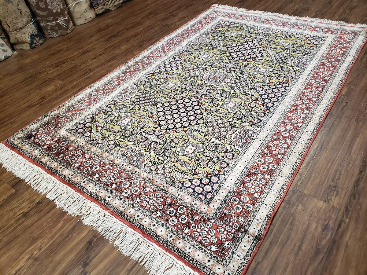 5x8 Indian Kashmiri Silk Rug with Gold Threads