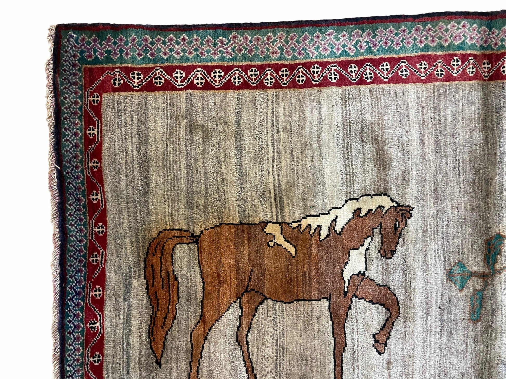 4 X 6 Handmade Rug Zagros New Vintage Quality Wool Rug Horses Silver Brown Nice - Nuvé