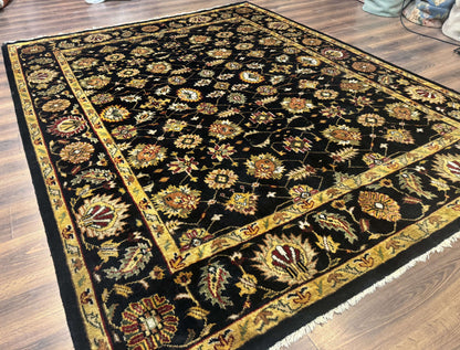 Indo Persian Mahal Rug 8x10, Black and Gold, Wool Hand Knotted Oriental Carpet - Nuvé