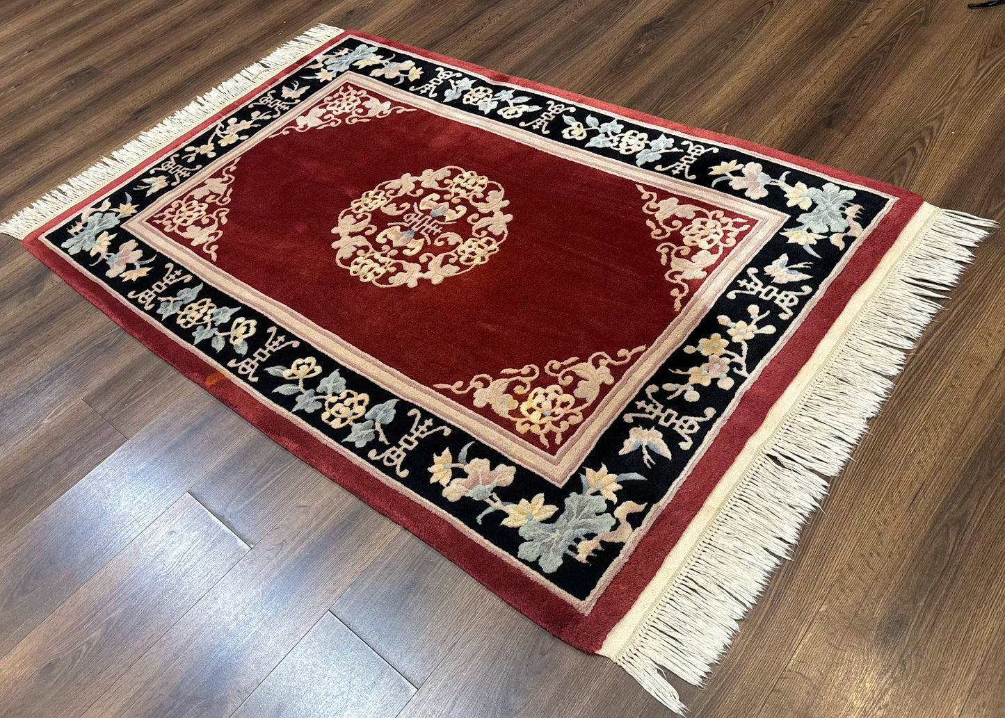 Chinese Wool Rug 4x6, Maroon and Black, Butterflies, Chinese Oriental Carpet, 90 Line Rug - Nuvé