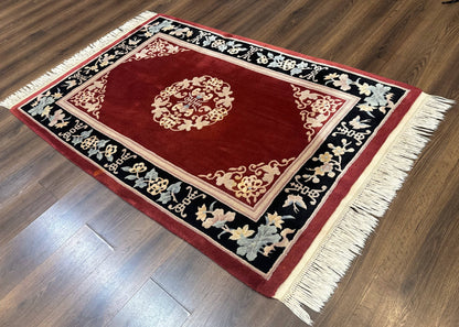 Chinese Wool Rug 4x6, Maroon and Black, Butterflies, Chinese Oriental Carpet, 90 Line Rug - Nuvé
