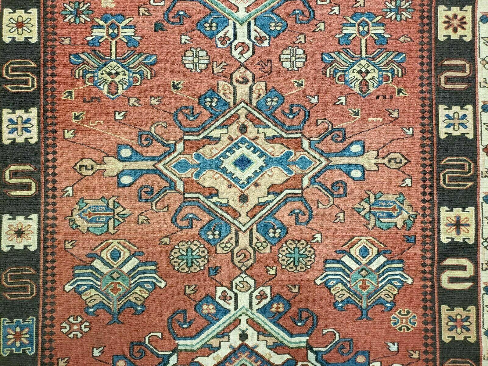 4' X 6' Vintage Russian Kilim Handmade Caucasian Soumak Flat Weave Wool Rug - Nuvé