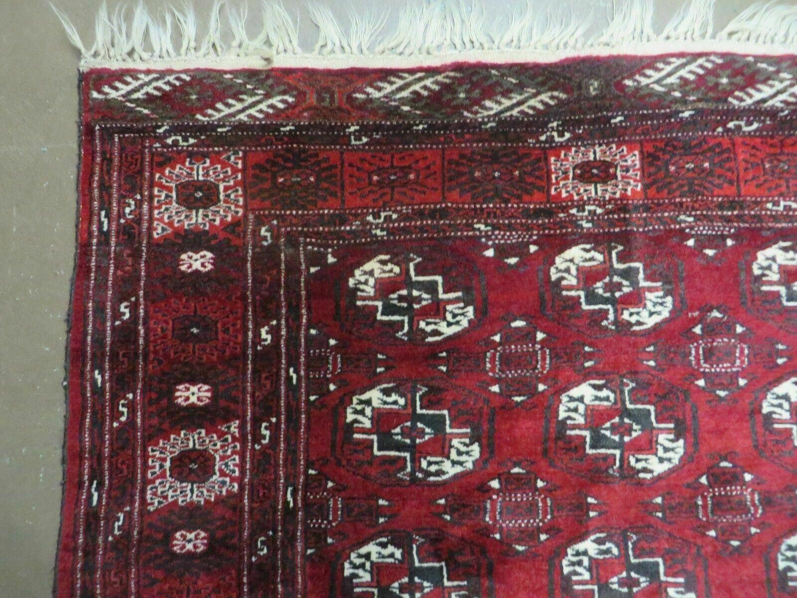 4' 5" X 5' 7" Semi Antique Handmade Afghan Yamud Turkoman Bokhara Wool Rug - Nuvé