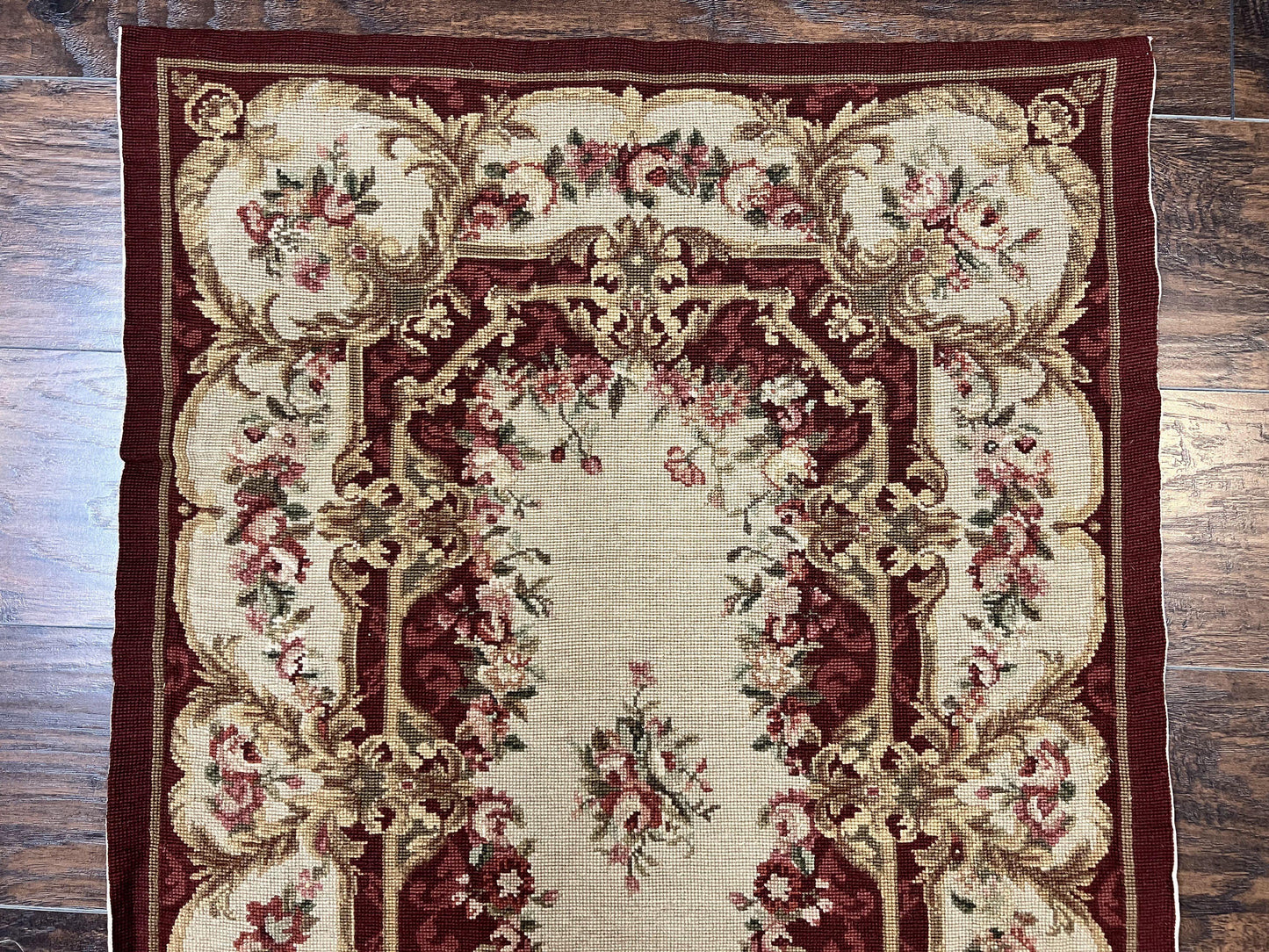 Needlepoint Runner Rug 2.5 x 10.7, Tan Runner Rug, Flatweave Runner, Aubusson European Design, Needlepoint Rug, Long Runner, Hallway Rug - Nuvé