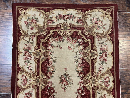 Needlepoint Runner Rug 2.5 x 10.7, Tan Runner Rug, Flatweave Runner, Aubusson European Design, Needlepoint Rug, Long Runner, Hallway Rug - Nuvé