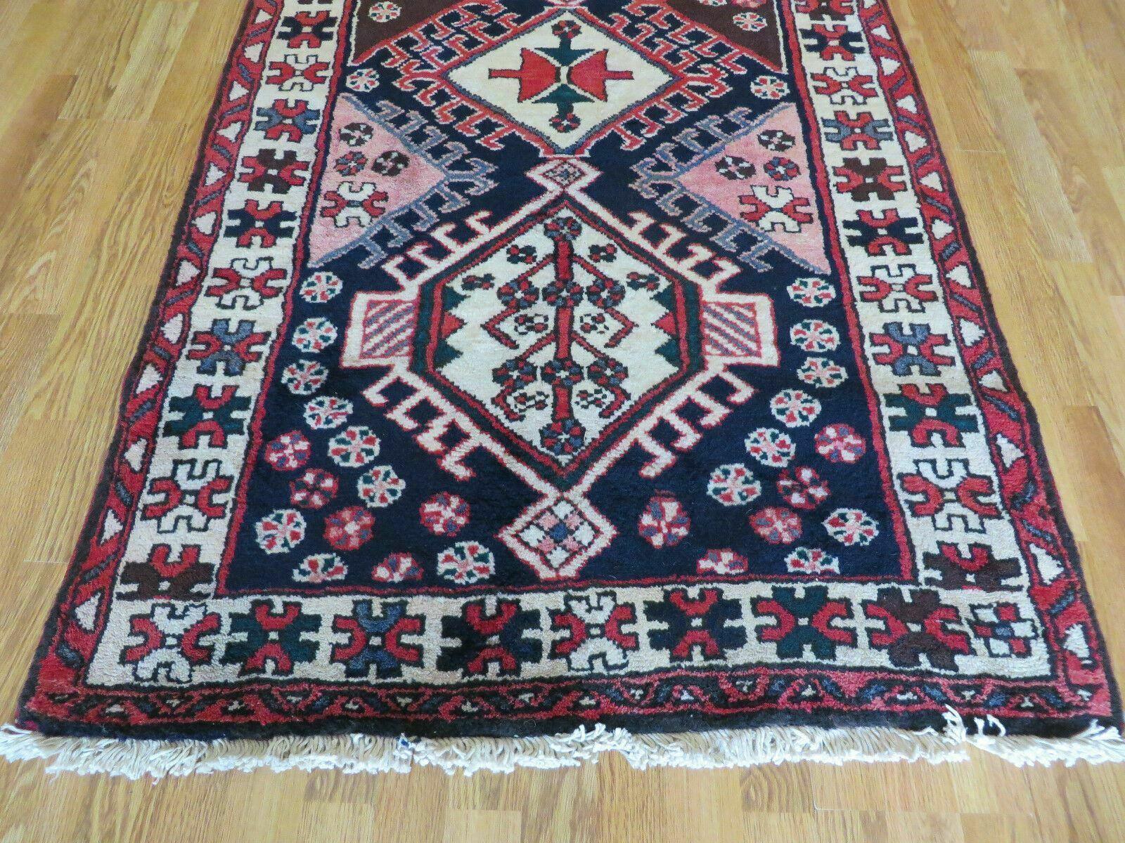 Persian Runner Rug 3.5 x 10.7, Karajeh Heriz Rug, Navy Blue, Geometric Medallions - Nuvé