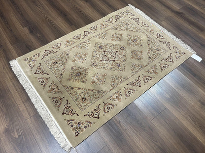 Very Fine Persian Isfahan Rug 3x5 ft with Signature, Kork Wool on Silk Foundation, Gray-Taupe Vintage Hand Knotted Oriental Carpet, 60 Raj 460 KPSI - Nuvé